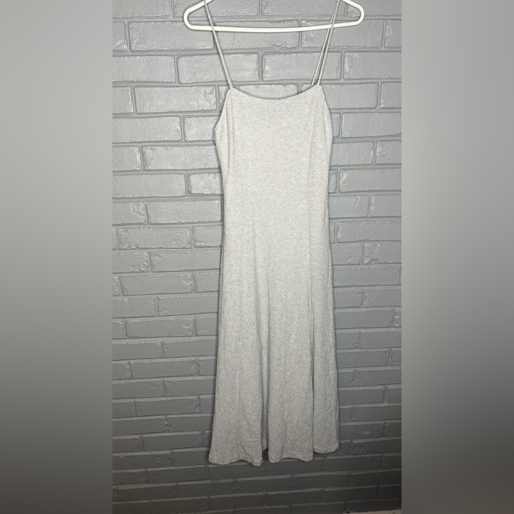 Zara Silver Metallic Spaghetti-Strap Maxi Dress Size Small